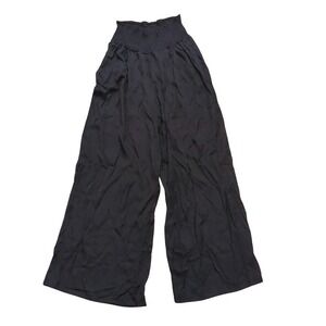 Women's Plus 2xl Black Beach Pants Wide Leg Smocked Waist Semi sheer